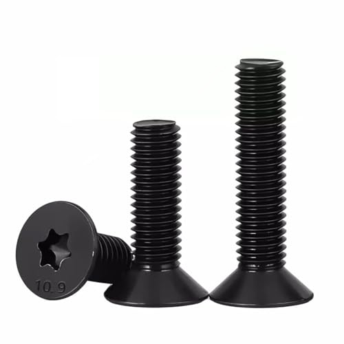 FandWay Torx Tornillos de Cabeza Avellanados,DIN 965 Tornillos de Plana Máquina M6x12/16/20/25/30mm de Negro Carbono Acero 10.9 con 1 T30 llave (15 por tamaño)