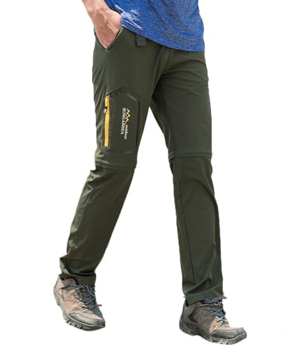 CLOUSPO Pantaloni da uomo per attività all'aperto, due parti, smontabili, protezione solare, ad asciugatura rapida, pantaloni funzionali con cintura, verde, M