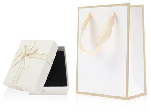 Small Gift Box and Gift Bag, 9x7x3cm Jewellery Gifts Boxes and Paper Bags Bracelet Earring Ring Necklace Gift Box with Lid for Presents (White Box and Bag)