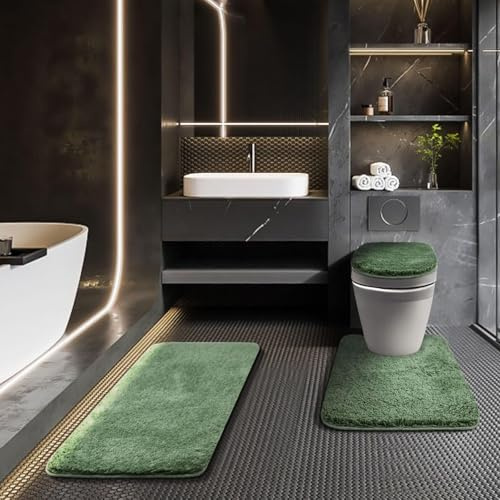 Baahrnom Bathroom Rugs Sets 3 Piece with Adjustable Toilet Seat Cover 17.5x 15 Machine Washable Bath Rug Set with TPR Non Slip Rubber Backing Solid Bath Mat Set for Luxury Bathroom Decoration
