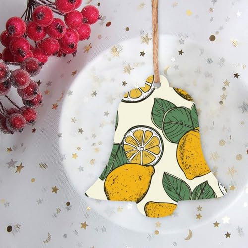 Lot de 2 décorations de Noël en bois à motif de fruits de citron en forme de cloche à suspendre pour intérieur ou extérieur