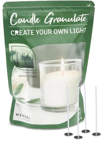 Kerzensand Weihnachtsbaum Duft Kerzen Granulat 400g - Weißes Paraffinwachs für mehrere DIY Kerzen, Inkl. 4 Dochte & Dochthalter, Hochwertiges Kerzenwachs, Made in Germany