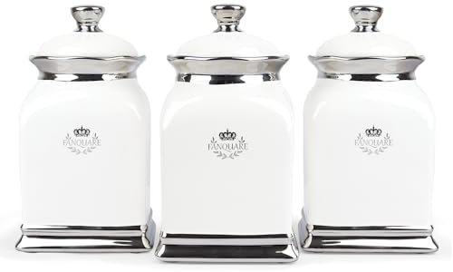 fanquare 3 Pièces Boîtes à Thé Café Sucre en Céramique, Bocaux de Stockage Blancs avec Couvercles, Boîtes de Stockage Alimentaire pour la Maison Cuisine Comptoir 930ml