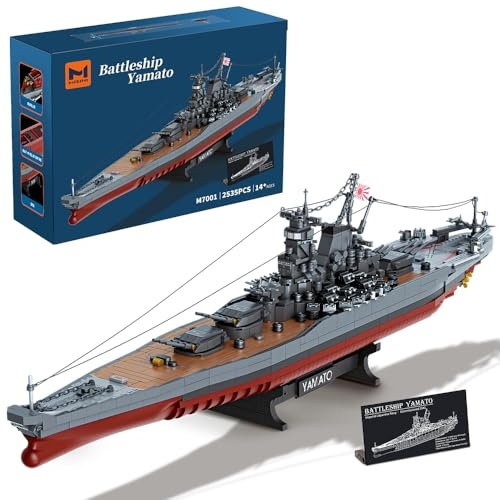 MISINI M7001 - Set di blocchi da costruzione del Yamato, nave da guerra giapponese, 1:300, 2569 pezzi, seconda guerra mondiale, MOC, eccellente regalo
