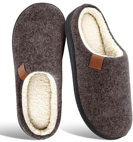 SROTRAS Zapatillas Casa Hombre Cómodas Pantuflas Hombre Invierno Antideslizante Zapatillas de Fieltro para Interior y Exterior，Marrón，46-47 EU