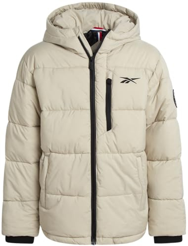 Reebok Boys Puffer Jacket - Quilted Water and Wind Resistant Boys Winter Coat - Warm Insulated Stretch Tech Jackets for Kids, Size 8, Stucco