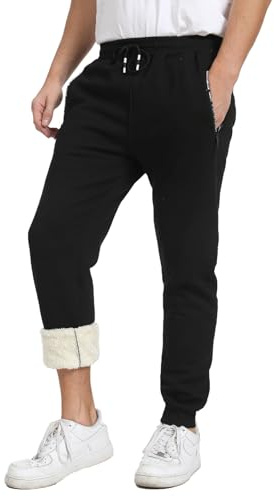 JustSun Pantaloni Tuta Uomo Invernali Pantaloni da Jogging Felpata Fleece Foderato in Pile Pantalone Sportivi Corsa Felpati Termici Cotone Jogger con Coulisse e Tasche Nero XXL