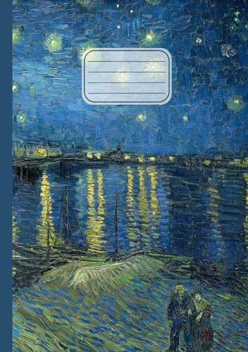 Quaderno A5 di Musica Pentagrammato: Vincent Van Gogh, Notte stellata sul Rodano | Arte in copertina | Con 8 righi per pagina per scrivere, prendere ... Music Notebook | 110 pagine | Formato A5