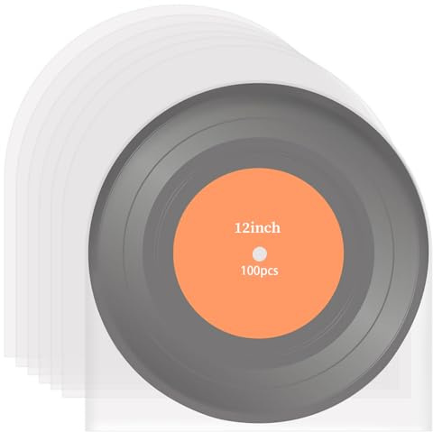 EJRUP 100 Pezzi Buste Vinili 33 Giri, Protezione Antistatica per Dischi Vinile, Vinyl Sleeves Trasparenti, Custodie Plastiche per Vinili da 12 Pollici