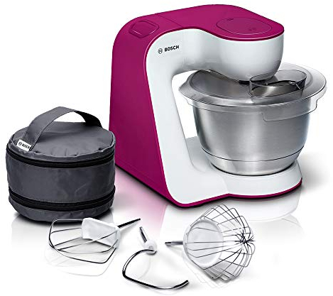 Bosch Küchenmaschine MUM5 StartLine MUM54P00, Edelstahl-Schüssel 3,9 L, Planetenrührwerk, Knethaken, Schlagbesen, Rührbesen Edelstahl, 7 Arbeitsstufen, 900 W, weiß/lila