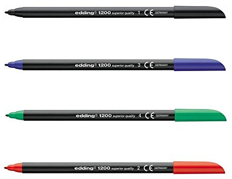 Rotuladores Edding 1200, caja de 10 surtidos (5 negros, 2 rojos y 1 verde)