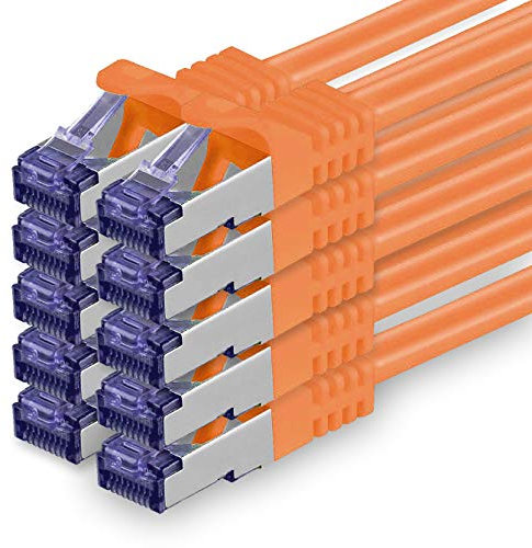 1aTTack.de Câble Réseau CAT7 CAT 7 10 Gigabit - 10x 1,5m - RJ45 Ethernet LAN DSL Routeur Modem - Orange
