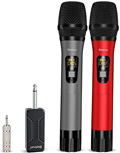 Bietrun UHF drahtlos Mikrofon Dual Handmikrofone aus Metall 50M Reichweite dynamische Funkmikrofone 6,35mm&3,5mm Stecker für Verstärker Mischpult PA-Anlage Karaoke Hochzeit Party Konferenzen Vortrag
