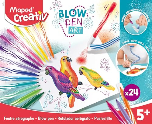 Maped Creativ Blow Art Kit - 24x Felt Tip Pens and 2x Airbrush Tools - Children's Craft Art Kit
