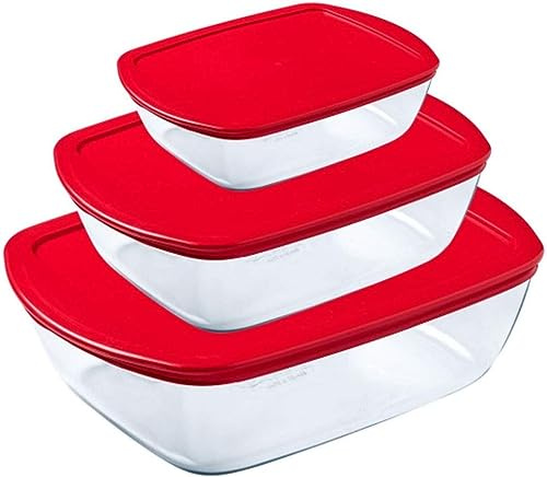 Pyrex Cook & Store Rectangular Dishes with Lids Pack of 3 Piece