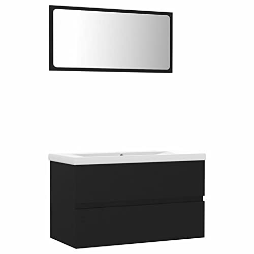 Susany Conjunto de Muebles de Baño con Armario para Lavabo,Lavabo Incorporado,Espejo Juego de Muebles de Baño Aglomerado Negro 80 x 38,5 x 45 cm