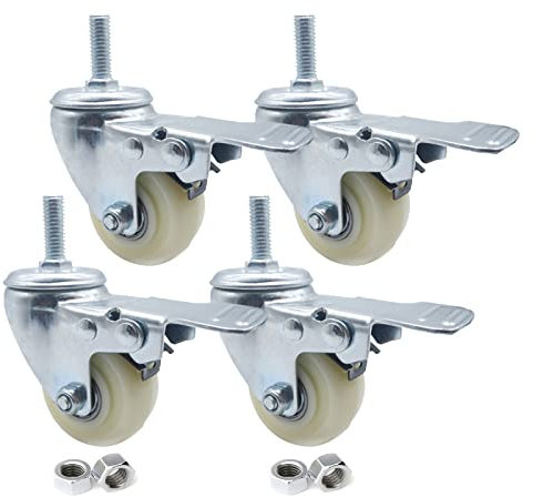 Suwooy 4 Pezzi Rotelle Pivotanti per Mobile,Ruote Girevoli per Carichi Pesanti,Ruote Silenziose in Nylon,Ruote Piroettanti con Freno,Bulloni M8/M10/M12,Ruote per Trasporto Mobili,4brakes-40mm/M8