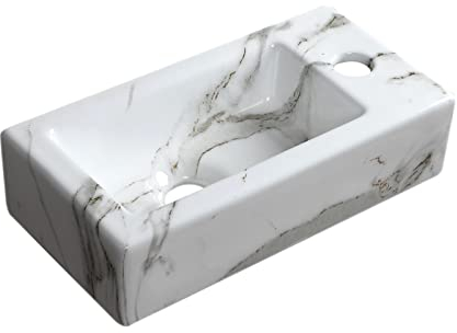 Lavabo de mármol para colgar en la pared, lavabo pequeño rectangular de cerámica (mano derecha)