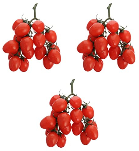 3 pomodori artificiali ad alta simulazione, frutta finta con stelo e calice testurizzati realistici, rampicanti dall'aspetto naturale, accessori fotografici per lo styling degli alimenti, decorazione