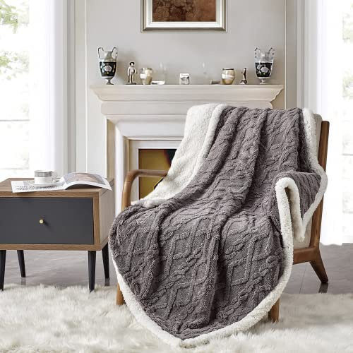 KASYLAN Sherpa Fleece Blankets Flannel Throw for Couch Sofa Throw Size -127x152cm Grey, Thick Cozy Warm Soft Blanket for Bed, Sofa, Camping Travel Blanket