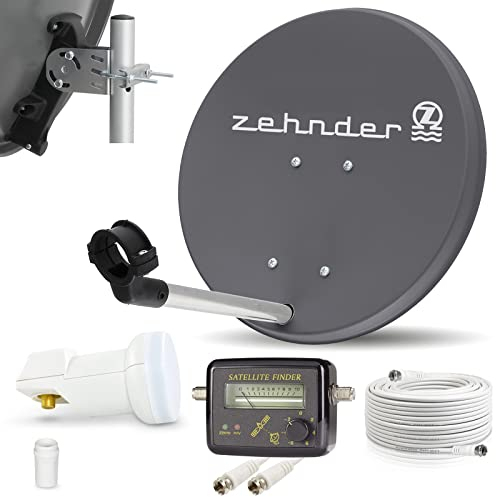 Digitale Camping Sat Anlage Spiegel 40 cm Single LNB 0,1 dB + Koaxialkabel 10m Kabel Sat Finder Balkon Caravan Mobil Schüssel Antenne für HDTV HD Sky 3D 4K