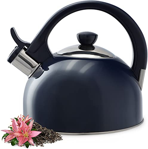 KADAX Bouilloire en acier inoxydable, 1,7 l, disponible en différentes couleurs, pour tous les types de feux, bouilloire rétro, bleu marine