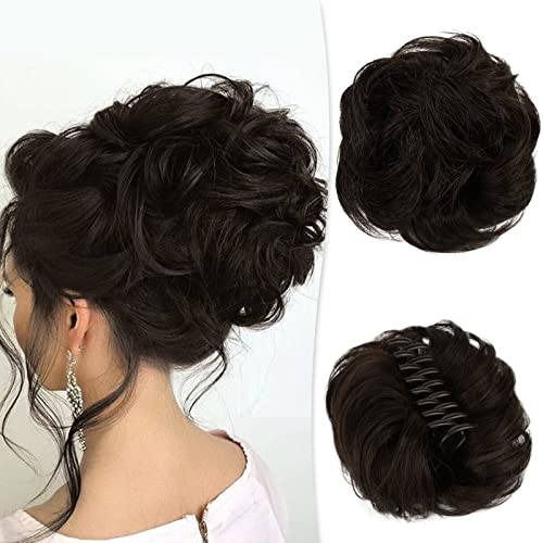 RUWISS Chignon Capelli 100% Umani con Pinza Posticci per Capelli Chignon Ondulato Estensioni per Coda di Cavallo Capelli Umani Reali con Clip per Donne Ragazze（Marrone Scuro）