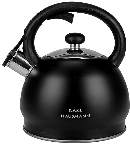 KARL HAUSMANN Bollitore Acqua per Induzione - 1.8L - Nero Bollitore Acciaio Inox non Elettrico - Teiera Fischio per Gas da Fornello - Tea Kettle Stove Induction