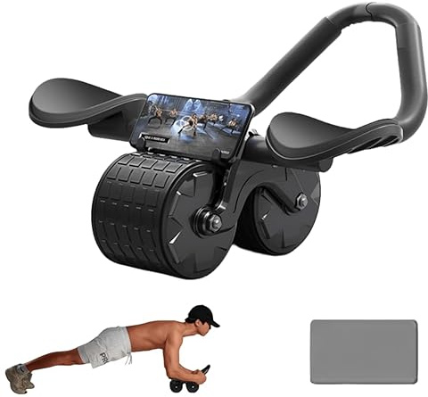 Automatic Rebound Abdominal Wheel, Ab Roller Exercise Wheel with Elbow Support, Abdominal Exercise Wheel, Core Exercise Equipment for Fitness Home Gym Workout - Mute Roller, Dual Wheel Design (Black)