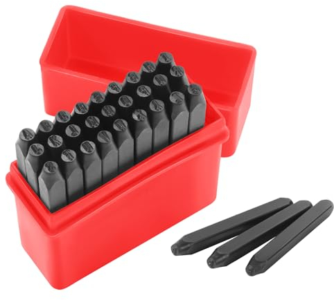 Gueenky 27 Stück Schlagbuchstaben Set 2mm, Alphabet A-Z & Schlagbuchstaben Metall, Schlagstempel zum Stempeln von Metall Kunststoff Holz Leder