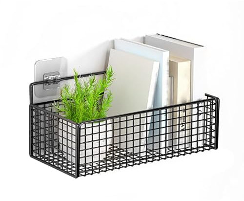 Tyenaza Panier De Rangement Mural, Paniers En Métal De Cuisine Suspendus Multifonctionnels Sans Perçage, Sans Perçage, Pour Dortoirs, Chambre à Coucher(27x15x9cm)