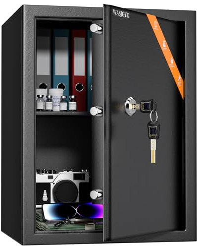 WASJOYE Safe Lock Box mit Schlüsseln, Hochsicherheitssicherheitsbox, 49 l Stahlschlosstresor für Zuhause/Büro, Schrankschlüssel, Safe für Geld, Bargeld, Schmuck, Medizin, Dokumente, 45 x 35 x 31 cm