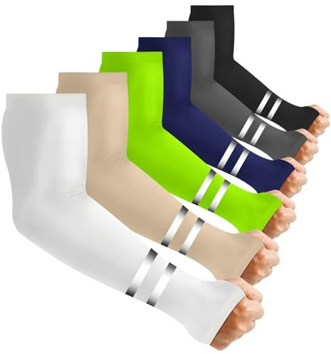 YLOLUL 6 paia di manicotti di raffreddamento per braccia con protezione solare UV con fori per il pollice, maniche a compressione per esterni, Colore scuro., Unisexo