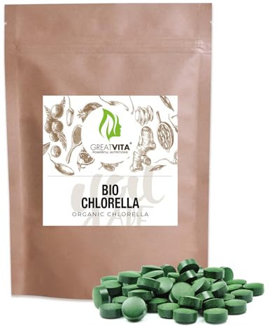 Bio Chlorella Tabletten ca. 800 Stück - 500 mg | 400g reine Algen-Presslinge, ohne Zusätze | Vegan & Nachhaltig verpackt | Reich an Chlorophyll & Carotinoiden - GreatVita