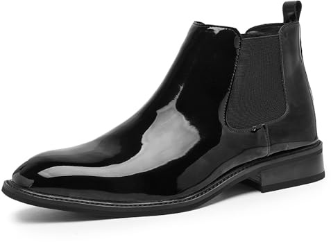 Stivali Chelsea da Uomo Stivaletti in Vernice Eleganti e Confortevoli Slip-On Punta Tonda Stivali da Sera in Pelle PU Nero Suola in Gomma Antiscivolo,Nero,42 EU
