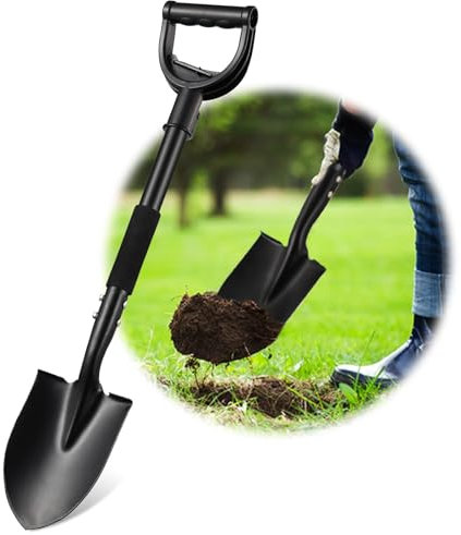 Starbover Garden Shovel Metal, 78cm Compact Camping Shovels Black for Adults/Kids, Multi-Purpose Digging Shovel with D-Grip Handle, All-Season Lightweight Spade for Planting, Weeding, Snow Removal