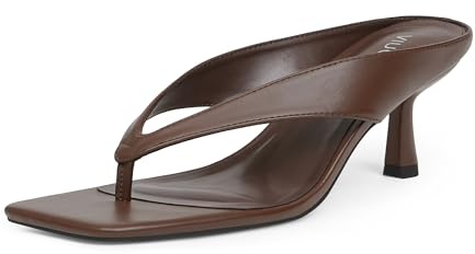 VIUGJNEX Women Sandals Brown Kitten Flip Flop Heels for Women Strappy Thong Heel Small Low Short Sandals Stiletto Slip on Heeled Slingback Sexy Comfortable Square Open Toe Sandals Size 8