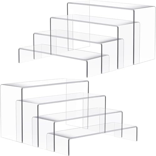 KAHEIGN 8 Pezzi Alzate Grandi in Acrilico, 2 Sets 4 Ripiani Mensola Trasparente per Espositori Supporto da Tavolo per Profumi Cupcake Figure Dessert Cibo Cosmetici Lozione Crema Gioielli
