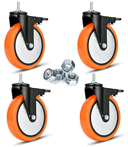 Juego de 4 ruedas giratorias de 150 mm para cargas pesadas, ruedas giratorias roscadas con doble bloqueo, ruedas industriales con características de seguridad, lisas y silenciosas, para carros y