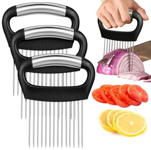 ULTECHNOVO Porta Cipolla Per Affettare - 3 Pezzi Porta Fette Di Cipolla In Acciaio Inox - Utensile Per Tagliare Le Verdure Per Pomodori Limoni Avocado Uova