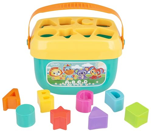 Playgro Animal Alphabet Sortering Bucket, pedagogisk kub med bokstäver och former att sortera, 8 stycken, ingen målning, tidigt lärande