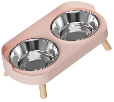 LOVIVER Gamelle surélevée pour Chat et Chien, Facile à Nettoyer, idéale pour Les Chatons, Les Petits et Les Moyens Chiens, Rose, Bol en Acier