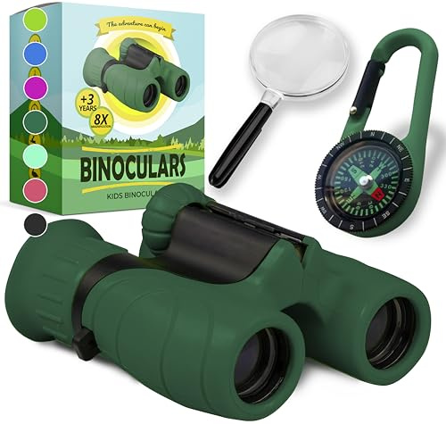 Binocolo Bambini - Regalo ottimale per bambino e bambina - Forte ingrandimento 8X21 - Set Esploratore Completo con Lente d'Ingrandimento e Bussola - Giochi per bambino e bambina di 3-12 anni