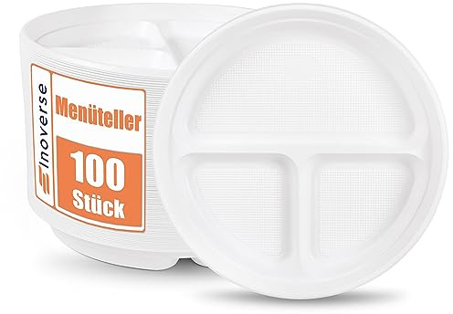 Inoverse Piatti in plastica riutilizzabili 100 pezzi Ø 22 cm – stabili piatti e piatti in plastica per barbecue, catering e compleanno, bianco, lavabili in lavastoviglie