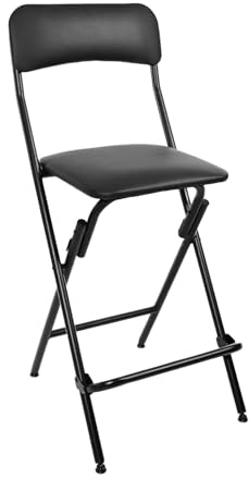 VENI HOME Seat High 25 Folding Bar Stool with Backrest Leather Padded oldable Stool Chair for Gardening Kitchen Shop Cafe, Black (1Pack)