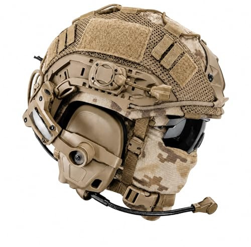 FmedRBC Juego Casco Táctico, Kit Casco Airsoft Todo En Uno con Auriculares Tácticos, Gafas, Pasamontañas Y Luz Montada En Riel, Equipo Ajustable for Paintball CS Cosplay Deportes