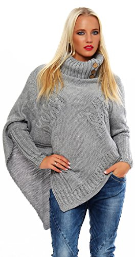 Mississhop Poncho Strick Sweatshirt Pullover Umhang Überwurf 30-01 Grau