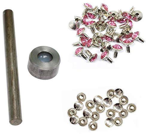 WedDecor 8mm Rivet Cadre Main Outil Avec Bébé Rose Acrylique Strass Clous - Mode Accessoire pour Cuir Loisirs Créatifs, Créateur Vêtements, Ceintures, Sacs, Chien Colliers, Chaussure (Pack De 50)