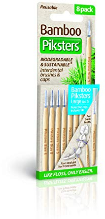 Bamboo Piksters Interdental Brushes | Sizes 00-6 | 8 Pack (8 Pack, Size 5 (Blue))