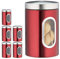 Relaxdays 6 x Vorratsdose, 1,4 L, mit Deckel und Sichtfenster, für Kaffee, Mehl, Pasta, Aufbewahrungsdose Küche, Metall, rot